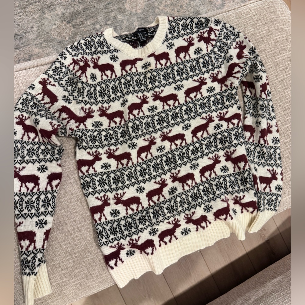 Forever 21 Burgundy and Cream Knit Sweater